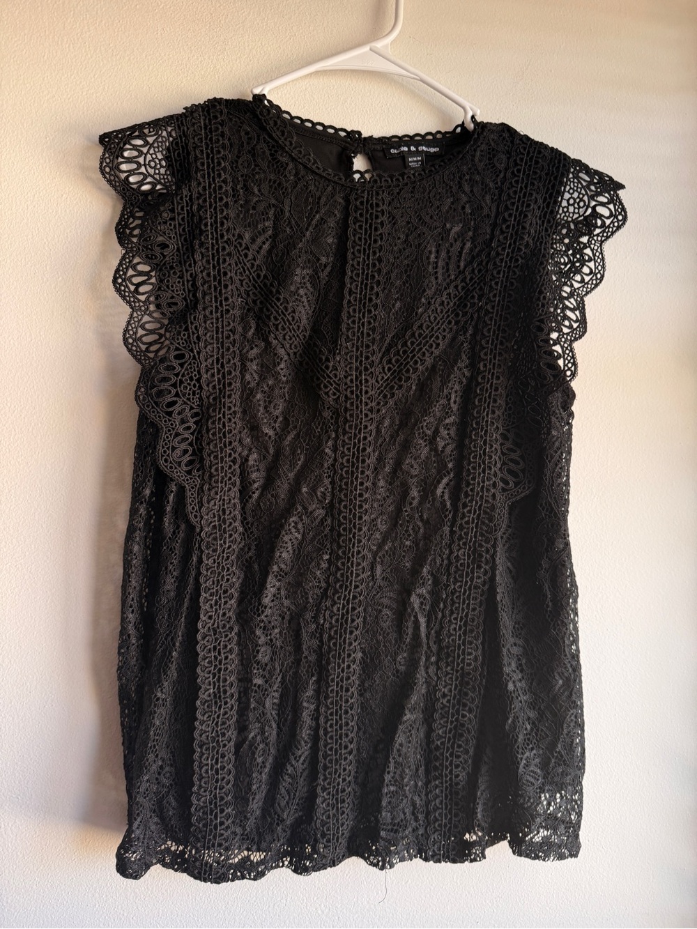 Cable & Gauge Black Floral Lace Flutter Sleeve Blouse Romantic Boho M